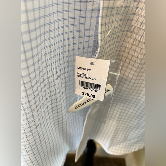 NWT Pronto Uomo size 15 34/35 Non-Iron Blue & White Dress Shirt Men’s Warehouse - Picture 4 of 7